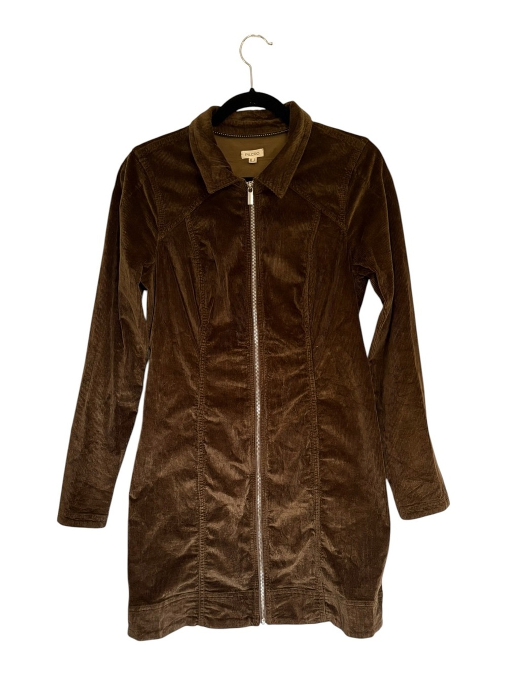 Anthropologie Pilcro Corduroy Zip Front Mini Dress Dark Green Moss Shacket 12 - Picture 2 of 6